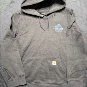 Carhartt Rain Defender Charcoal Hoodie with Light Blue Logo